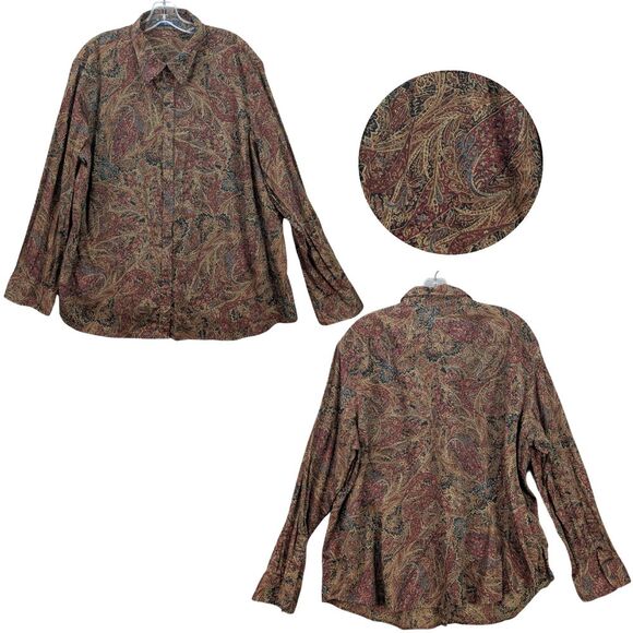Chaps Paisley Shirt Button Up Long Sleeve Career Casual Classic Women's Plus 3X? - Picture 1 of 9